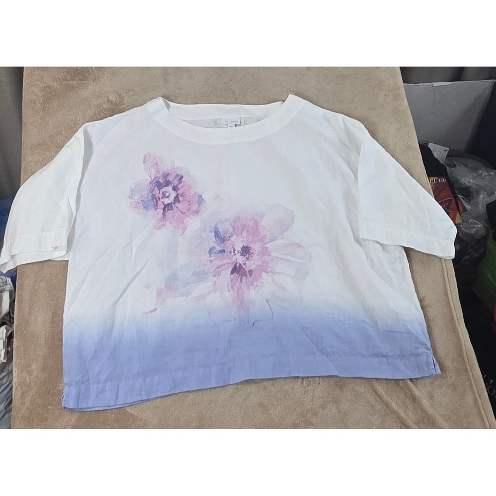 J. Jill Love Linen Oversized Blouse Top Women XL White Floral Short Sleeve EUC